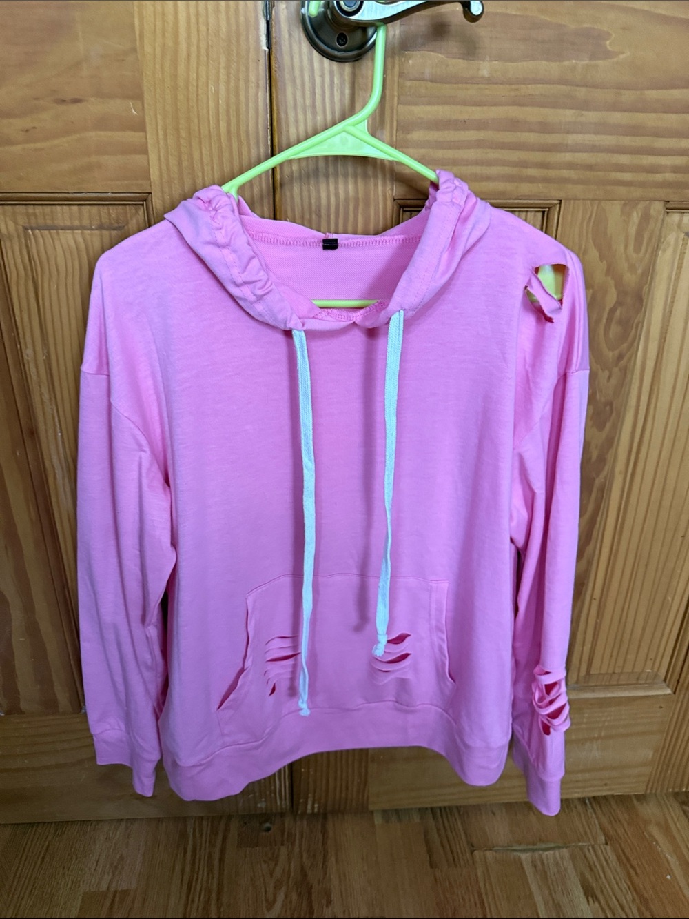 Pink Women's Distressed Hoodie Sweatshirt